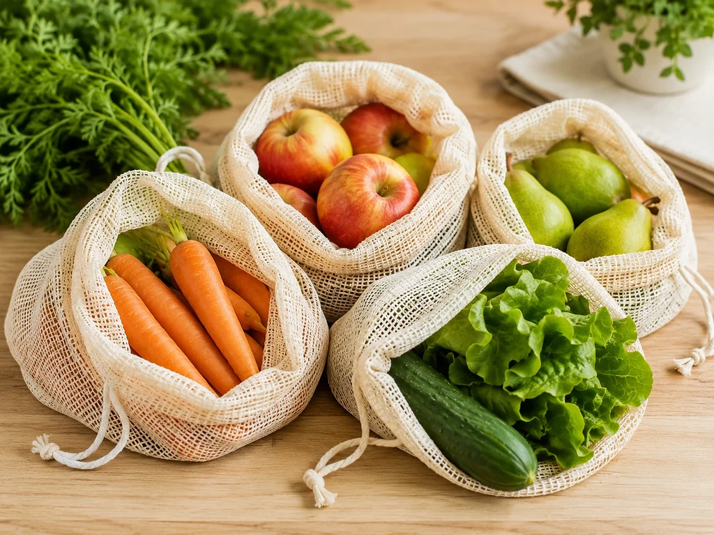 Herbruikbare groente- en fruitzakjes als plasticvrij alternatief tijdens het boodschappen doen